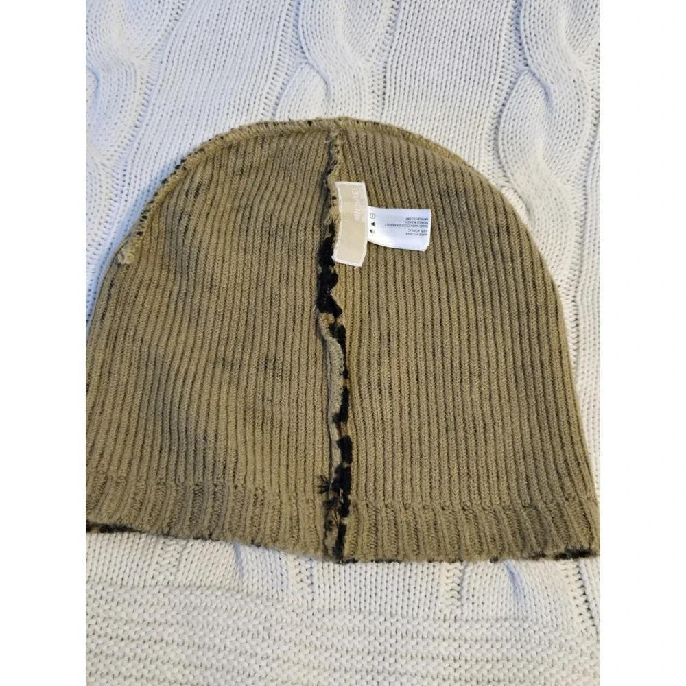 Michael Kors Leopard Print Knit Beanie‎ Hat Brown Black Acrylic Women's OSFA